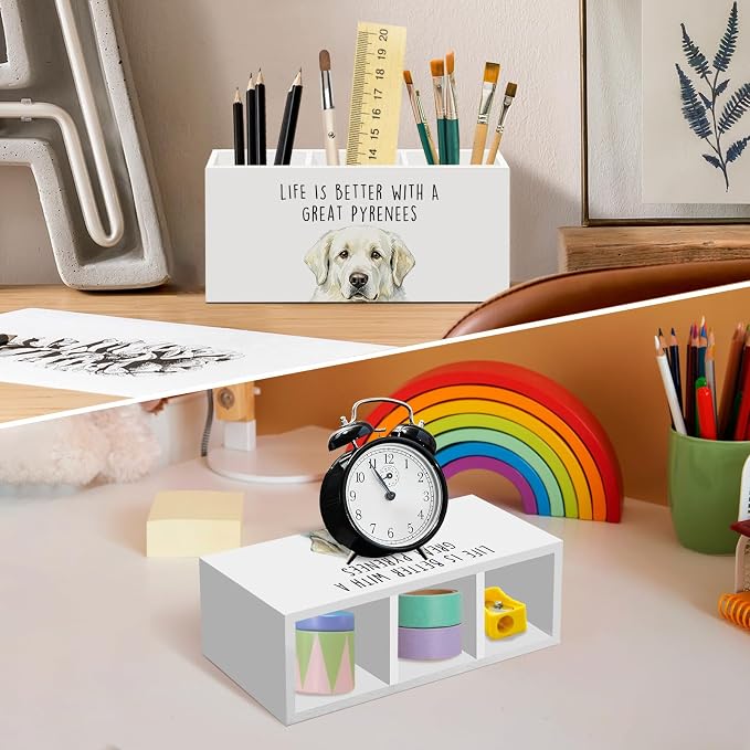 Great Pyrenees Dog Gifts Pen Pencil Holder for Desk, Funny Dogs Gift Office Desk Accessories, Life Is Better with a Great Pyrenees Pen Holders Organizer for Women Bathroom Decor