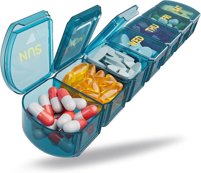 Large Pill Organizer Weekly - 7 Day Compartments with Easy-Open Design | SHIJOINYU XL Pill Box with High-Capacity, Daily Medicine Pill Organizer for Vitamins, Supplements, Fish Oils