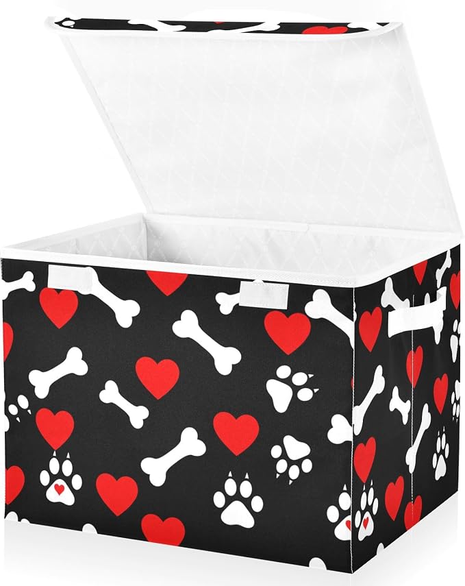 Bone Paw Fabric Storage Bins with Lid Foldable Storage Boxes 40L Baskets | Decorative Storage Boxes, Foldable & Stackable, Dust-Proof Flip Top, Reinforced Handles, For Home & Dorm, Clothes & Toy Box