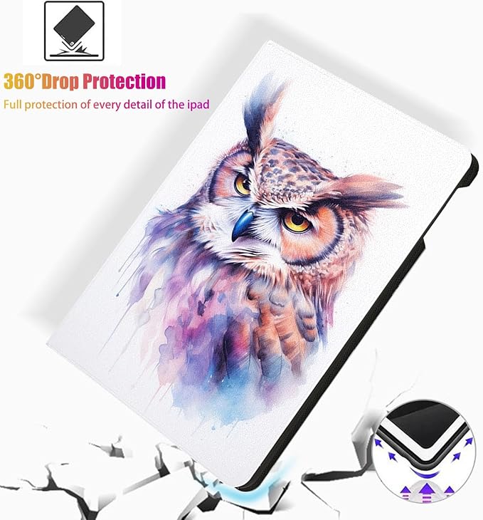 for Microsoft Surface Pro 7 Plus,Surface Pro 7/6/5/4 12.3" Tablet Case,Auto Wake/Sleep,Adjustable Stand Protective Cover - Owl
