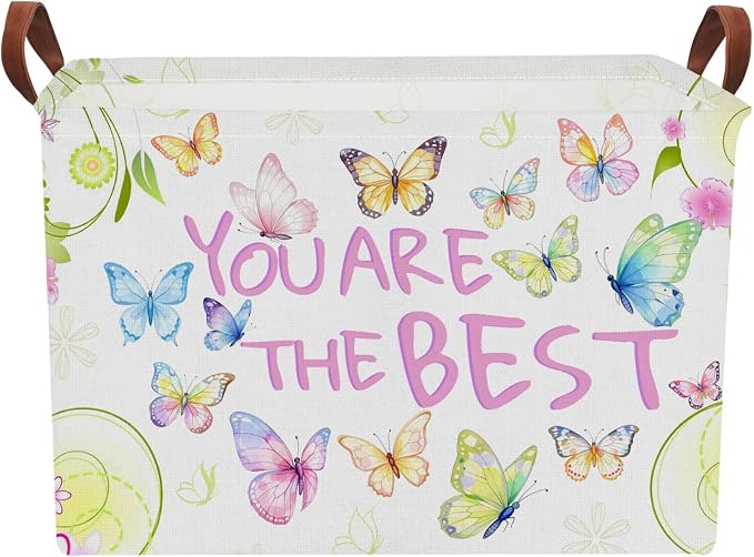 NTAOHAMPER Rectangular Storage Basket Empty,Storage Bin with Handles,Room Decor,Gift Basket,Book Box(Blessing Butterfly)