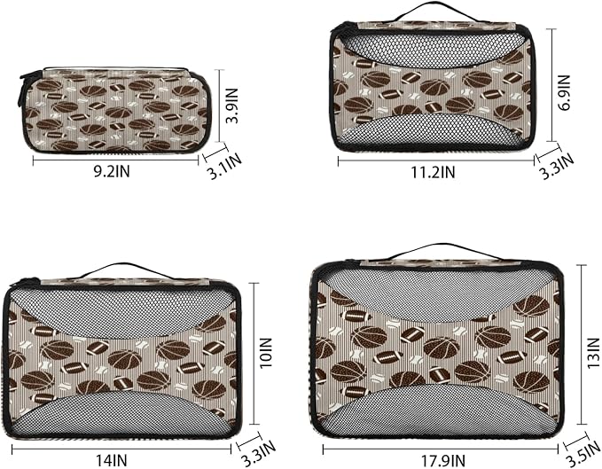 Football Basketball Baseball Packing Cubes for Travel, Luggage Packing Organizers, Sports Theme Travel Accessories Large Toiletries Bag for Clothes Shoes Cosmetics Toiletries