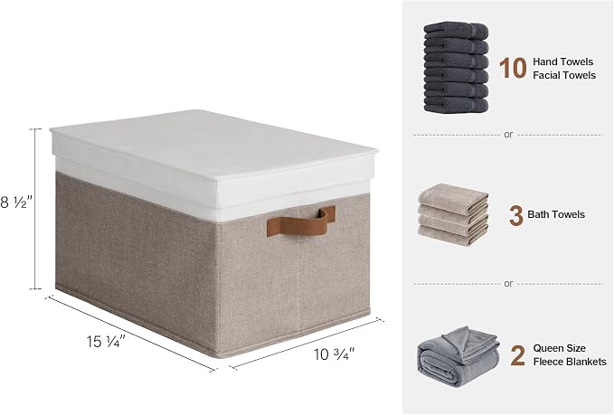StorageWorks Fabric Storage Bins with Lids, Closet Storage Bins | Lidded Dust-proof, Easy Pull Handles, Foldable, Stackable, Ideal for Clothes Blanket Towel, Large, Brown and White, 3-Pack