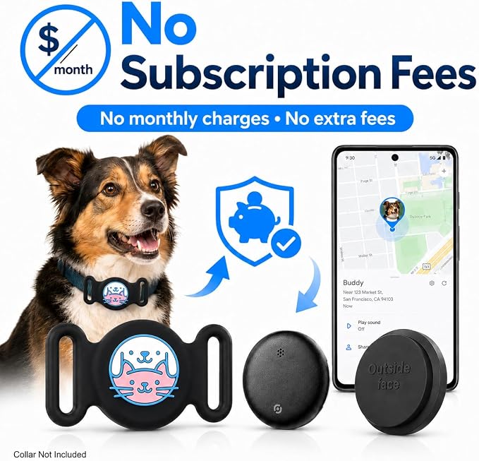 GPS Collar for Dogs, Pet Tracker for Dogs (Android Only), Waterproof Smart Tag Compatible with Google Find My, No Monthly Fee, Dog GPS Tracker Collar for Small Large Dogs (Android Tracker for Dog)