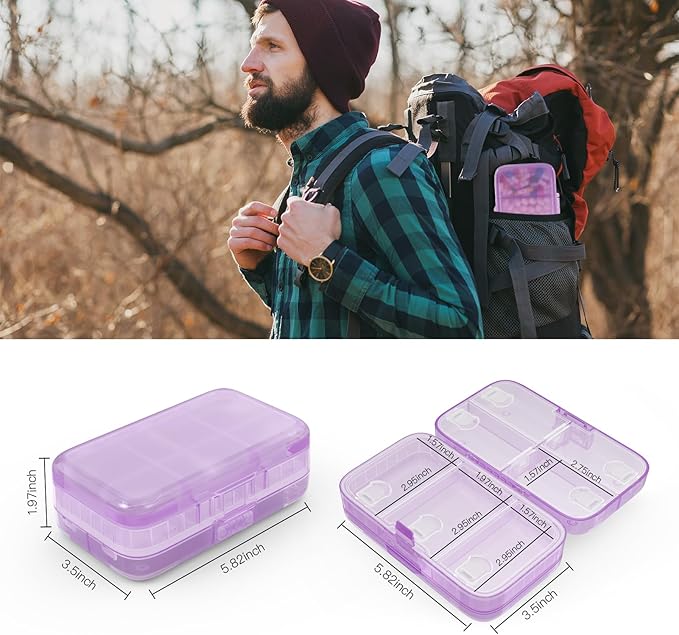 FYY Travel Pill Organizer, Large Weekly Medicine Pill Organizer-Purple | Airtight Moistureproof Medicine Case, Easy to Use, 8 Compartment Pill Box for Vitamins, Fish Oil, Supplements, Mini First Aid