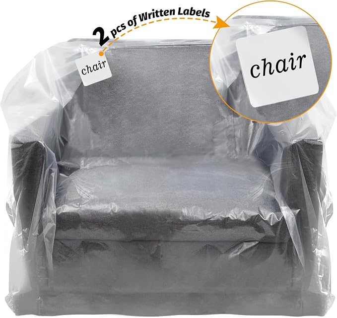 Clear Plastic Moving Chair Furniture Covers for Storage | Extra Large 65x 42 x 34 Inch, Waterproof and Dust Proof With Label For Storage and Moving