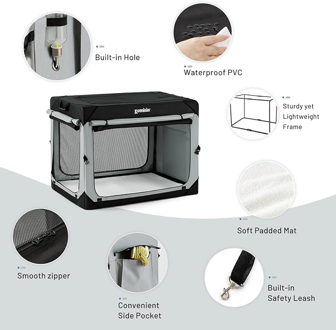 ZOMISIA XL Collapsible Dog Travel Crate for Large Dogs, Portable Dog Crate | Soft Sided,Easy Fold & Setup,Indoor & Outdoor Use,Breathable Mesh Windows,Built-in Leash,For Extra Large Breeds Up to 90 lbs