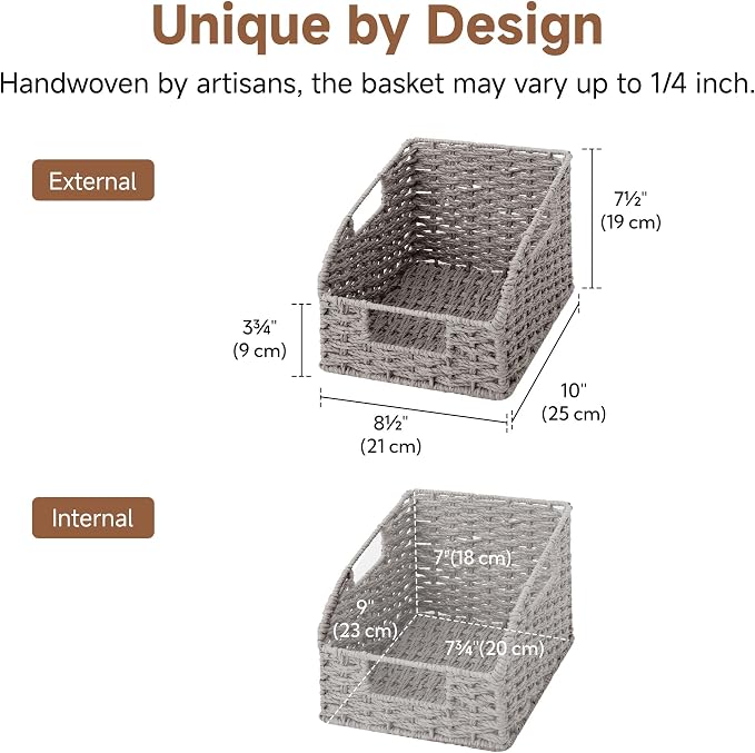 StorageWorks Wicker Baskets for Organizing, Paper Rope Gray Baskets, 2-Pack | Pantry Organizers and Storage, Wicker Storage Baskets for Shelves, Pantry Baskets for Organizing, Wicker Baskets with Handles