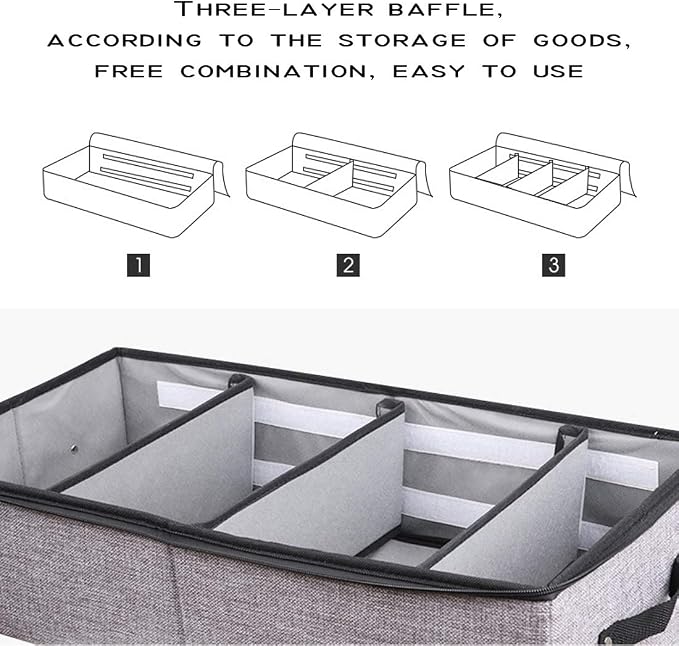 AARAINBOW 2 Packs Foldable Under Bed Shoes Organizer with Lids, Underbed Clothes Storage Container with Divider, UnderBed Storage Bins Box with Clear Window (Gray+Coffee)
