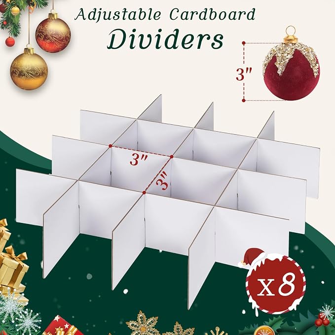 Christmas Ornament Storage Box with Adjustable Dividers Zippered Top Stores up to 128 Holiday Ornaments (3 Inch) Xmas Ball Decorations Organizer Storage Container Bin