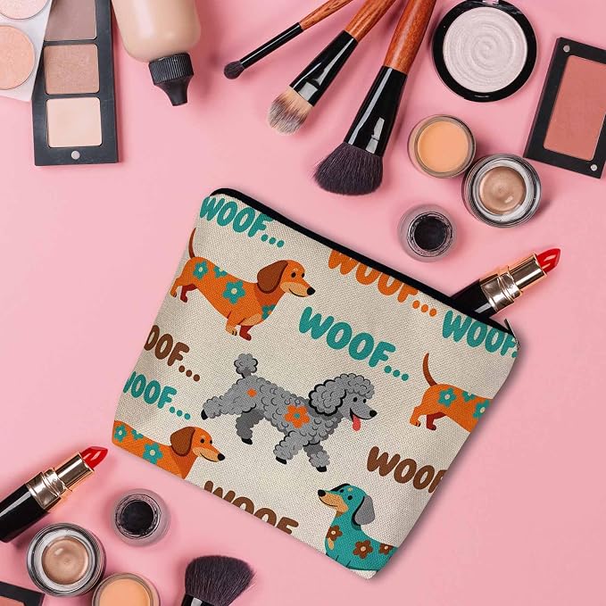 Woman Makeup Bag Dog, Funny Puppy Woof Dogs Makeup Bags Travel Cosmetic Bags Toiletry Makeup Organizer Pencil Pouch Make Up Cosmetic Bag For Owners Lady Birthday Gifts, Orange Blue