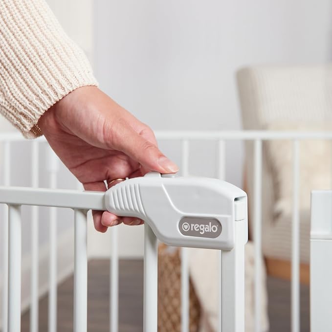 Regalo Safety 51.5"-144" Metal 2-in-1 Super Wide Baby Gate & Play Yard | Adjustable Playpen, For Doorways & Open Spaces, For Babies, Toddlers & Pets, White, Tested & Trusted for 30 Years