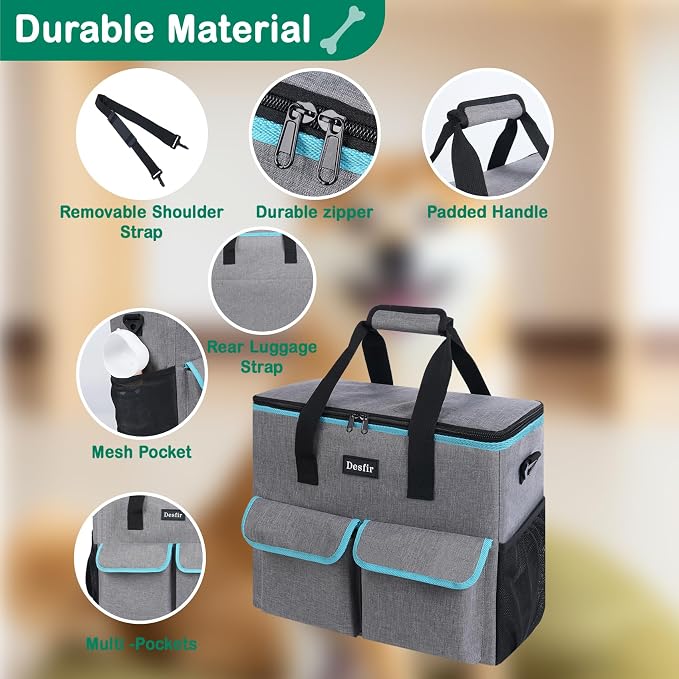 Dog Travel Bag - Dog Travel Kit for a Weekend Away Set Includes Pet Travel Bag Organizer for Accessories, 2 Collapsible Bowls, 2 Travel Food Container