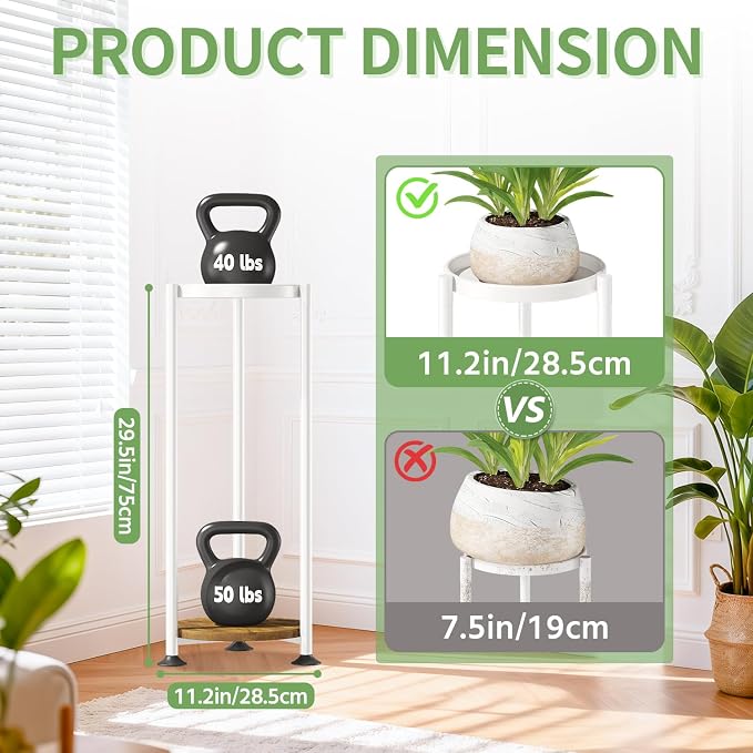 KMOTASUO Metal Plant Stand Tall for Indoor Outdoor Corner, 2 Tier White | Heavy Duty Flower Holder Rack, Modern Vertical Iron Shelf for Patio Bathroom Office Garden