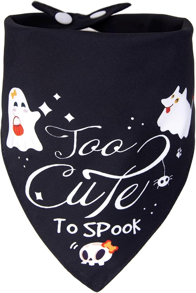 Halloween Dog Bandana, Too Cute to Spook Sign for Small Medium Pet