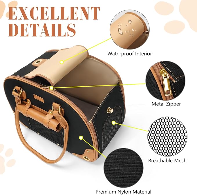 Dog Carrier Purse, Pet Carrier, Foldable Waterproof Premium Nylon Pet Travel Portable Bag Carrier for Cat and Small Dog Home/Outdoor Medium Black
