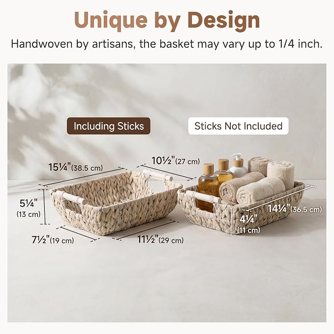 StorageWorks Wicker Baskets for Storage, Storage Baskets for Decor | Wicker Storage Baskets for Shelves, Baskets with Wooden Handles, 2-Pack Gifts Basket for Home Decor, Hand-Woven Basket