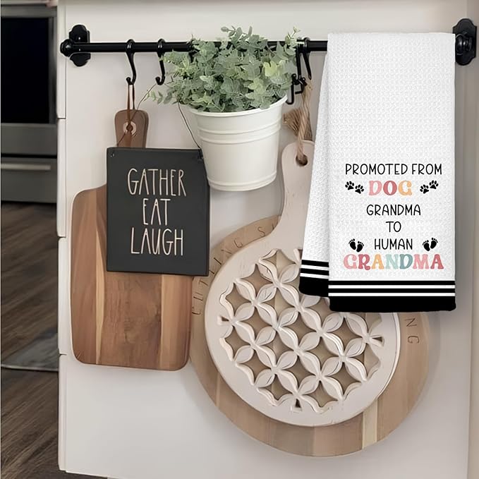 New First Time Grandma Gifts Bathroom Towels, Dog Grandma Gifts Dish Tea Towels, Promoted from Dog-Grandma to Human-Grandma Decorative Hand Towels for Kitchen Bathroom Decor, 16x24 Inch
