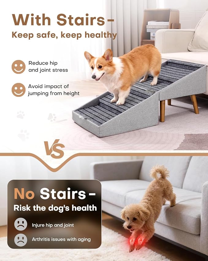 17" H Split Ottoman Dog Ramp for Couch, Foldable Dog Stairs for Small Dogs | Non-Slip,2 in 1 Pet Steps for Medium Large Dogs and Puppy, Wooden Doggie Steps