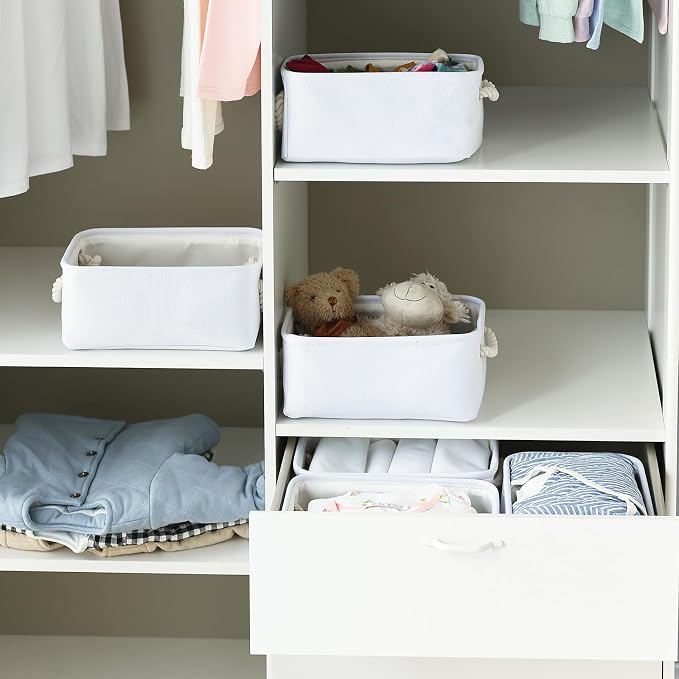 Storage Basket for Gifts Empty - 11.8x7.8x5.2 inch 1 Pack Fabric Storage Cubes, Nursery Organizers and Storage for Closet Cloth Toy Book (White)