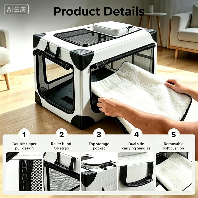 Portable Soft Large Dog Crate Collapsible Pet Travel Kennel L(36"x25"x25")