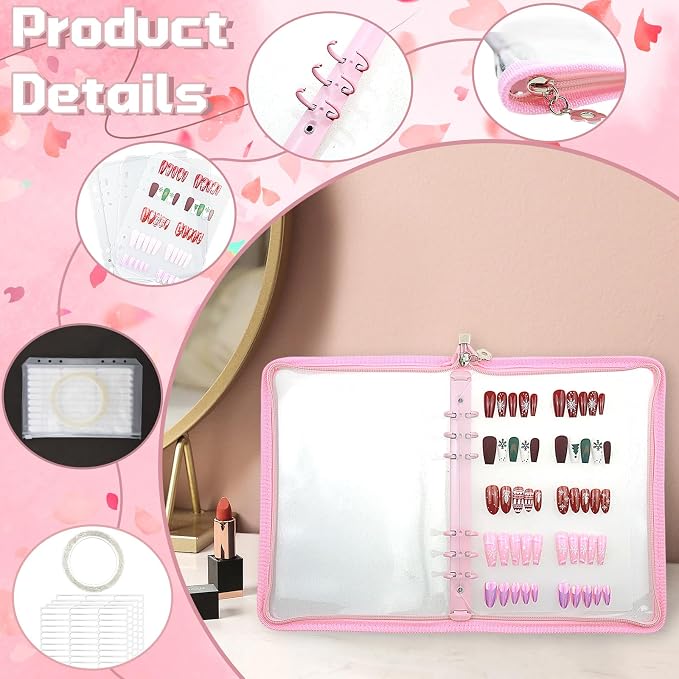 Press on nail storage Nail Storage Book - Portable Versatile Organizer for Press - On Nails, Jewelry and More with 90 Pcs Adhesive Double Sided Tape