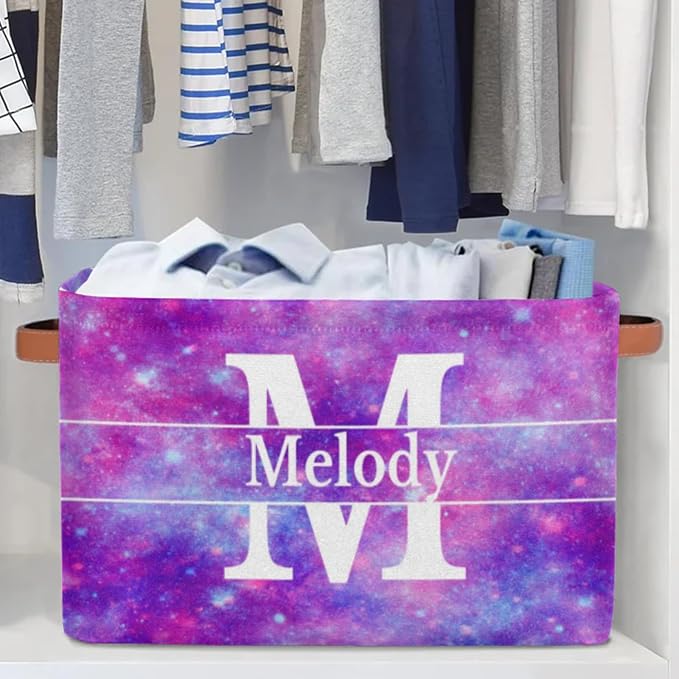 Custom Name Storage Baskets, Capital Letter Watercolor Purple Galaxy