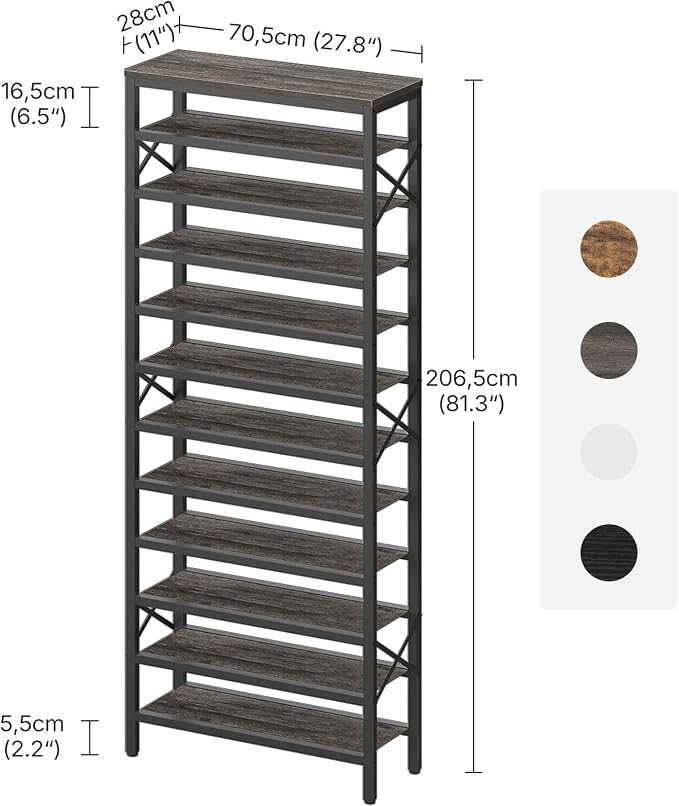YATINEY Foldable Dog Crate Furniture and 12-Tier Tall Shoe Rack Organizer, Wooden Shoe Storage for Closet Holds 48 Pairs, Sturdy Shoe Shelf with X-Shaped Metal Support, for Entryway DC95BG-SS212BC