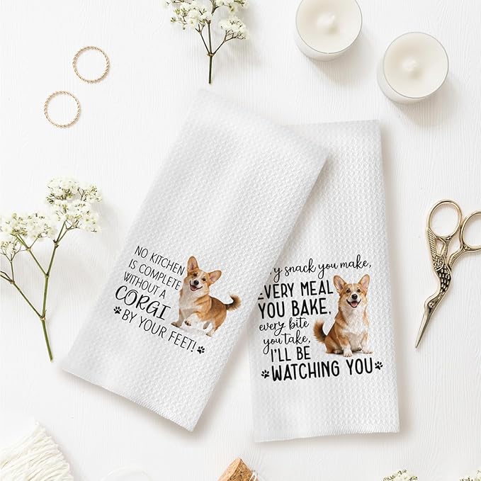 Corgi Dog Kitchen Towels Set - Corgi Gifts for Dog Lovers Women, Dogs Hand Towels Dish Towels Decor, 16x24 Inch,Set of 2