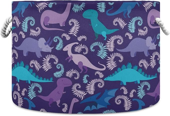visesunny Blue And Purple Dinosaur Animal Nursery Hamper Basket Clothes Toy Storage Organizer Bin Box Collapsible Laundry Bag for Kid Room,Playroom,Bathroom,Living Room,Dorm