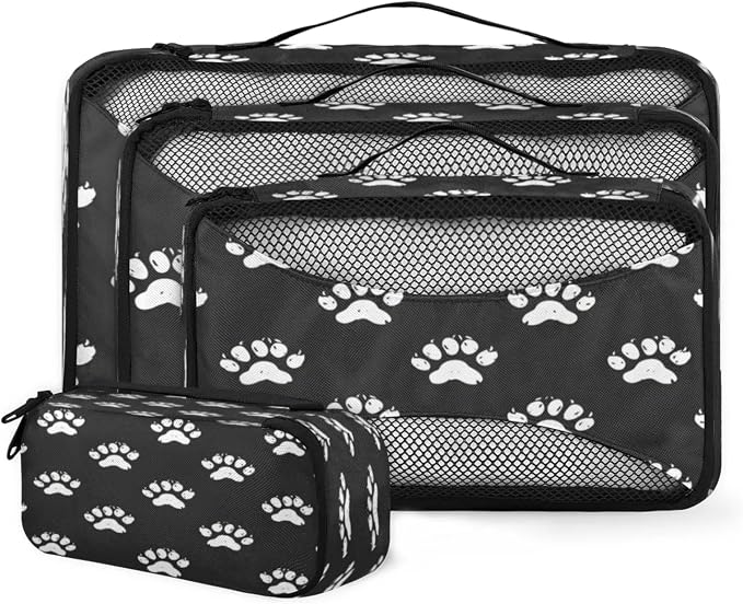 Packing Cubes for Travel, Paw Print Travel Luggage Packing Organizers for Women Men, Large Custom Toiletries Bag for Clothes Shoes, Cute Dog Cat Paw
