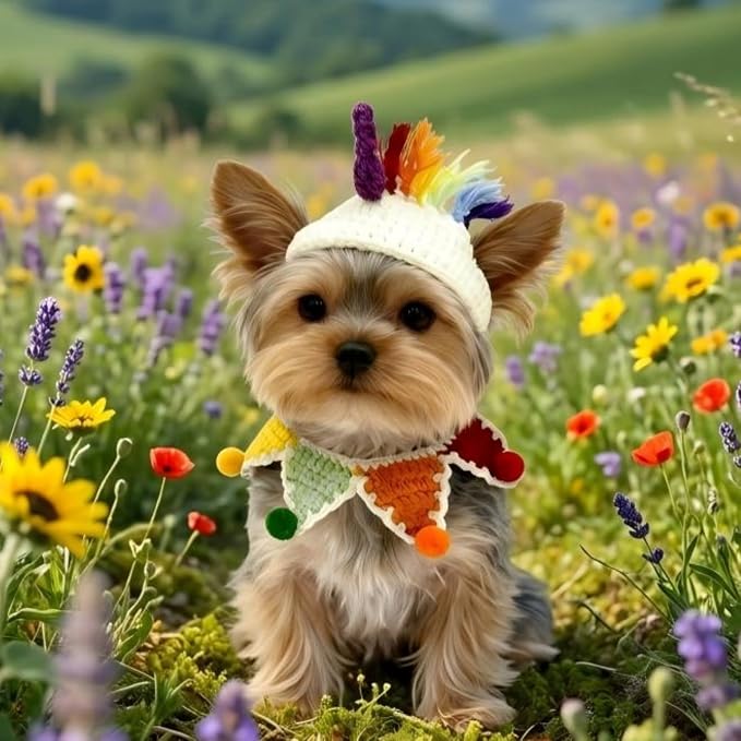 Cat Costume,Unicorn Dog Costume,Handmade Knitted Rainbow Dog Outfit,Cat Birthday Clothes,Pet Cloth for Cats and Small to Medium Dogs, Party, Holiday, Daily Wear & Photos