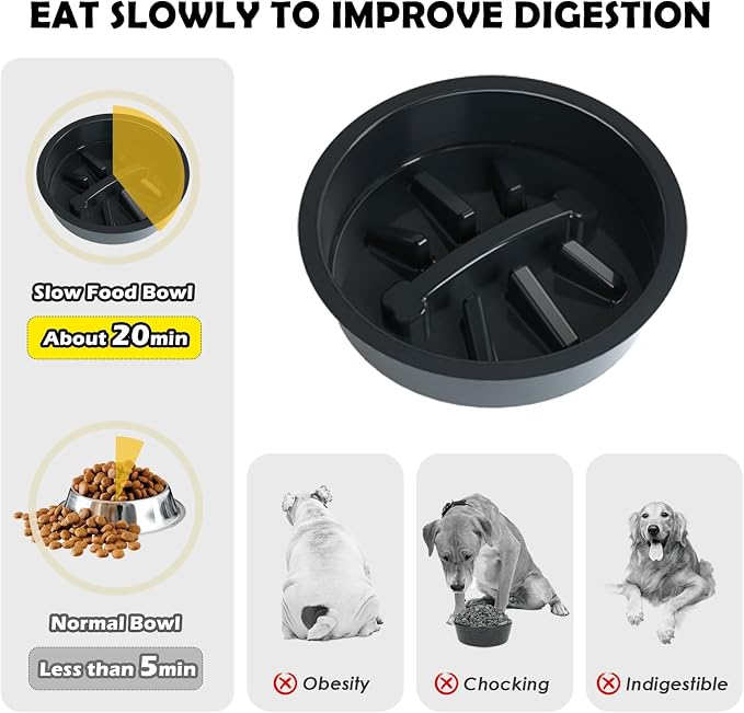 ADENGL Elevated Dog Bowls with Slow Feeder - 9 Heights Adjustable Raised Dog Bowl Stand with Two 1.7L Stainless Steel Dog Food Bowls & Slow Feeder and a Nonslip Pad, Perfect for Medium Large Breed