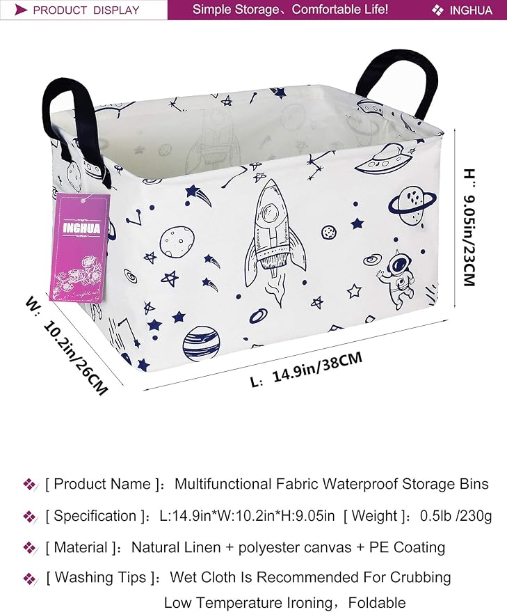 Rectangular Storage Basket Gift Bag Rec Spaceships | Gifts Bag for Books,Clothes,Gifts,Pets-Perfect for Home,Office,Nursery,Dorm,Shelf