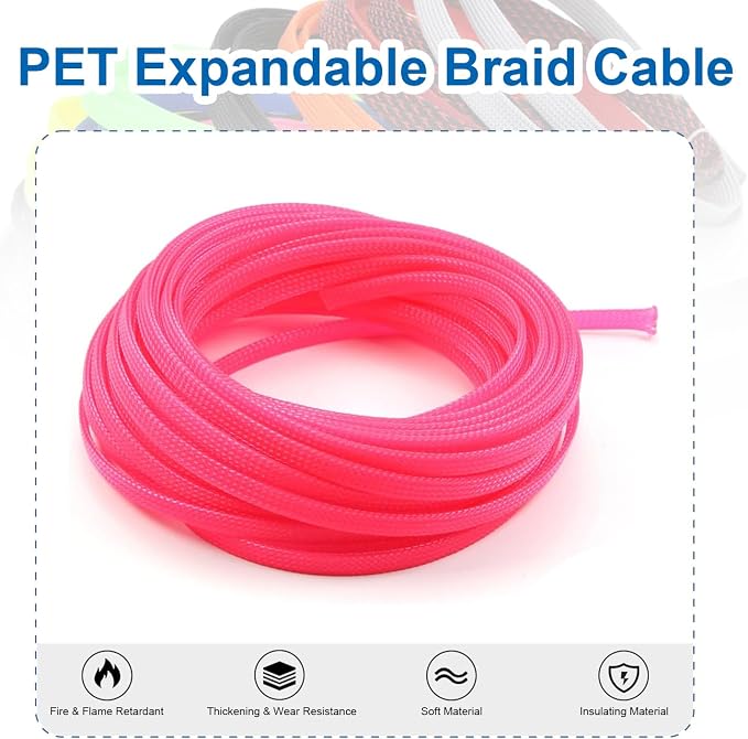 Heyiarbeit 10m/32.8ft PET Expandable Braid Cable Sleeving Flexible Wire Mesh Sleeve Pink 6mm