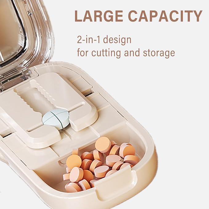 DUBSTAR Pill Cutter Splitter for Small & Tiny Pills Cuts into 1/2 1/4 Beige | Pill Cutters with Removable Silicone Pad, Tablet Splitters Cuts Vitamins Tablets for Purse Pocket