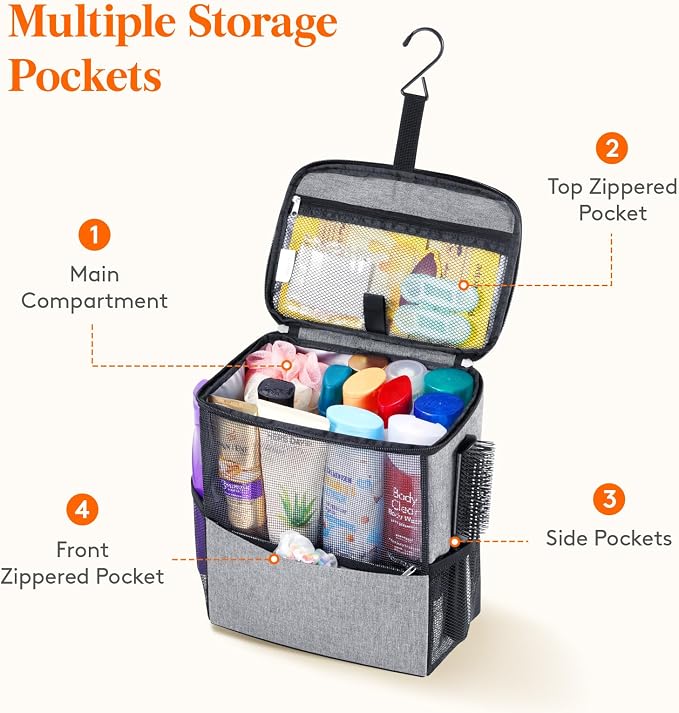 Lifewit Shower Bag Mesh Shower Caddy Portable College Dorm Room Essentials Tote Bag for Bathroom, Gym, Travel, Camping Quick Dry Hanging Shower Organizer Basket Toiletry Bag, Large, Grey | Portable, Quick Dry, College Dorm Room Essentials, Tote Bag for...