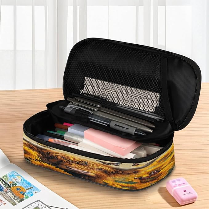 Pencil Cases Large Capacity Pen Pouch, Sunflower Cow Butterfly Pencil Box Organizer School Supplies for College Student Teen Adults