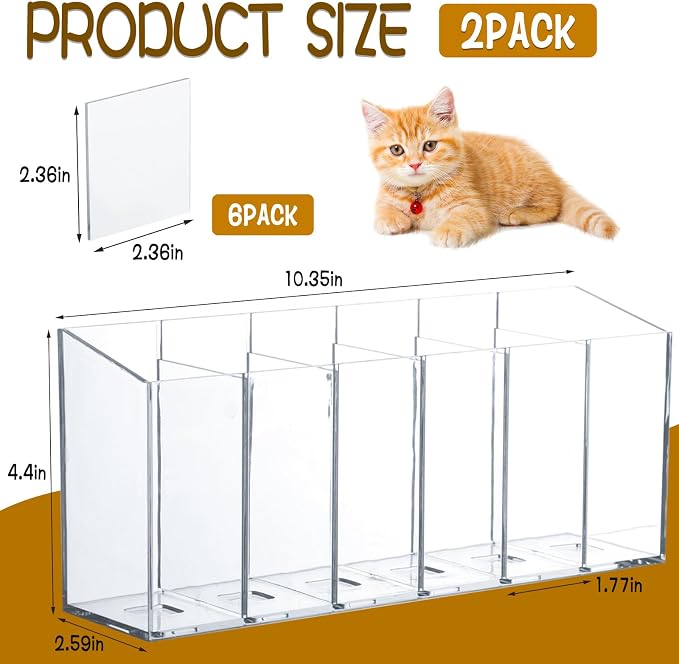 2 Pack Lickable Cat Treats Organizer, Wall Mount Acrylic Squeeze Up Cat Food Storage Container with Adhesive Stickers Lickable Wet Cat Treats Storage Holder for Kitchen Cabinet Pantry Shelf