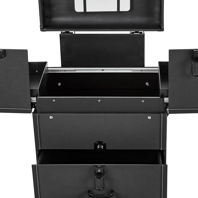 Large Rolling Makeup Case w/Mirror for Professionals,14.57 * 9.45 * 25.98in Rolling Makeup Train Case ,4 Trays & 2 Drawers,Lockable Cosmetic Organizer for Salon,Home, loading 110.23 lbs (black#2)