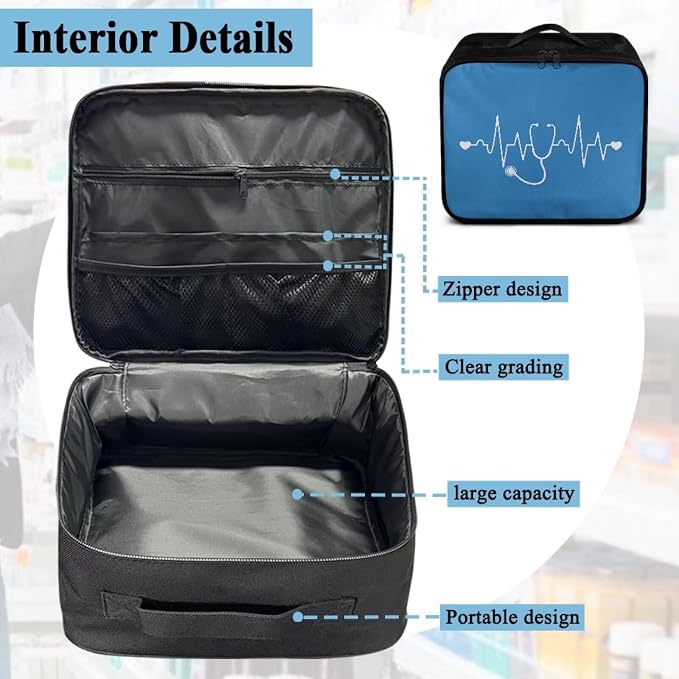 First Aid Bag Empty Medium Medical Bag Nurse Stethoscope Blue Travel Medicine Kit Bag for College Dorm Student Medical Supplies Organizer Bag Portable Kit for Traveling