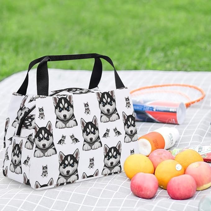 Insulated Lunch Bag with Smooth Zipper, Husky Dog Printing | Novelty, Lightweight Handheld Cooler Tote, Leakproof Snack Bags, for Work Picnics Climbing