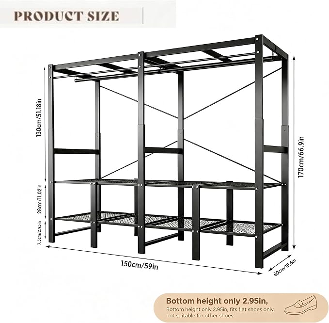 59in Heavy Duty Portable Closet with Dark Gray Cover | Foldable Covered Clothes Rack for Hanging Armoire Wardrobe Closet System Freestanding Coat Storage Garment Racks