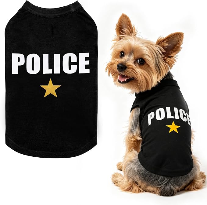BINGPET Police Dog Shirts,Soft Cotton Puppy Tshirt,Breathable Lightweight Dog Costumes Tank Top Vest,Machine Washable Stretchy Clothes for Small Medium Large Dogs Boy Girl