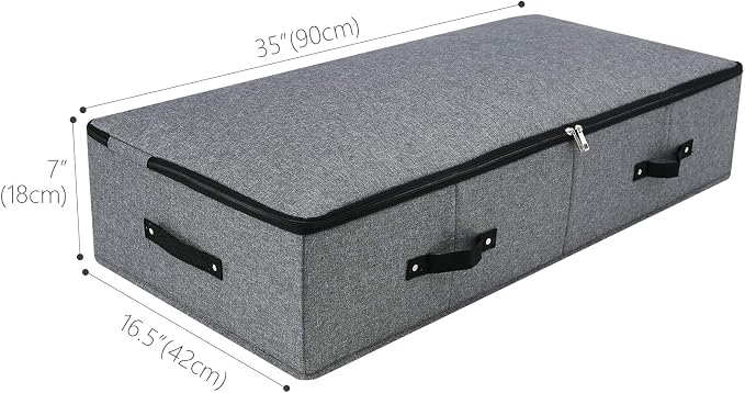 Under Bed Storage Bins with Lids, Closet Organizers, Foldable Under-bed Storage Baskets for Sheets, Clothes, Quilts, Sweaters, Wrapping Paper, 35x16.5x7inch, Black Gray, 1PCS