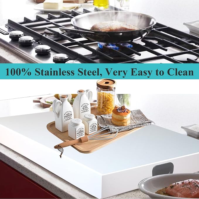 Stainless Steel Stove Top Cover Noodle Board for Burner Stovetop Cooktop, Kitchen Organizer Expanding Kitchen Space, Easy to Clean, Large Size 29.5 x 21.2 x 3 Inches, White