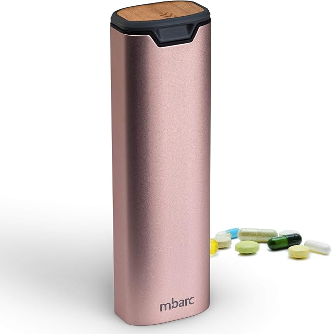 HigherHuman 7 Day Weekly Pill Organizer by mbarc - Premium Stylish Aluminum and Wood Large Capacity Pill Box for Supplements, Pills, Vitamins and Medicine.
