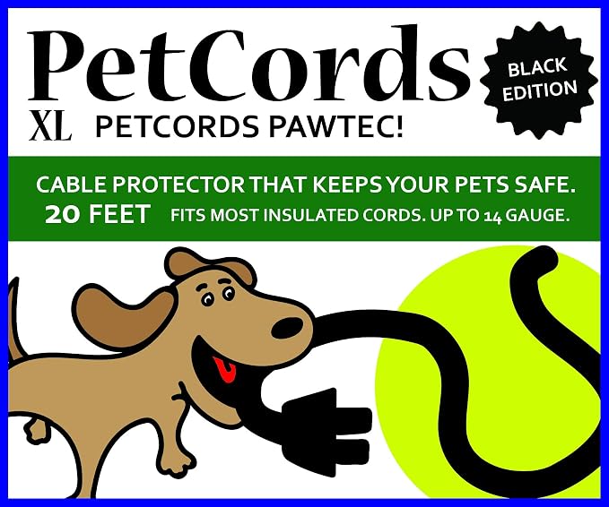 PETCORDS Black Dog and Cat Cord Protector- Protects Your Pets from Chewing Through Insulated Cables up to 20ft, Unscented, Odorless