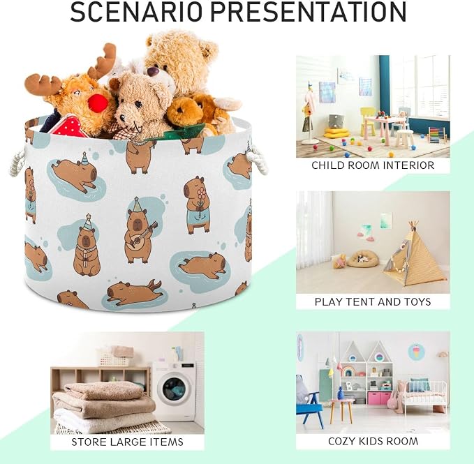 DOMIKING Large Storage Basket for Toys Brown Cute Capybara Storage Bin Box Kids Laundry Hamper for Home Decor Pet Toy Blankets Nursery