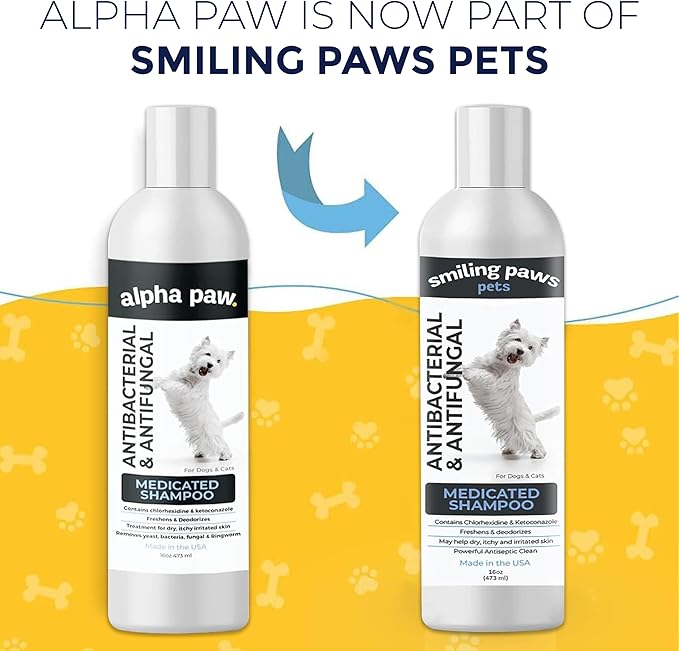 Smiling Paws Pet Medicated Shampoo for Dogs & Cats - Dog Shampoo for Smelly Dogs - Passionfruit Scent (16oz)